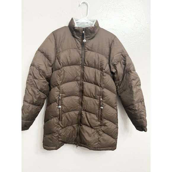 LL Bean Women’s Winter Down Puffer Parka Jacket Size Small Brown Outdoors Hole - Picture 3 of 11